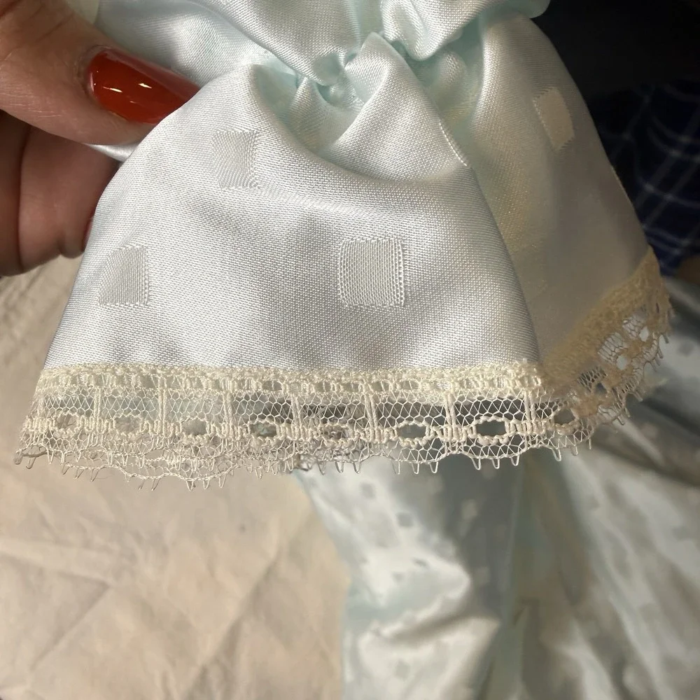 Vtg Lily of France Sz S Powder Blue Satin Lace Pajama Set 2-Piece‎ Sleepwear NWT